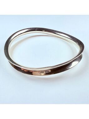 Modern Concave Ribbed 925 Sterling Silver Wave Bangle Bracelet 7.25mm